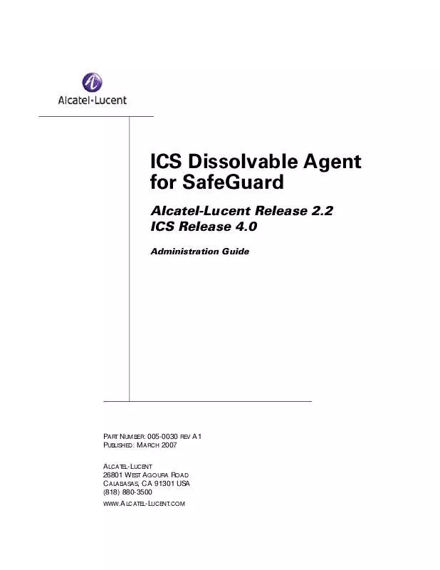 Mode d'emploi ALCATEL-LUCENT ICS DISSOLVABLE AGENT FOR SAFEGUARD
