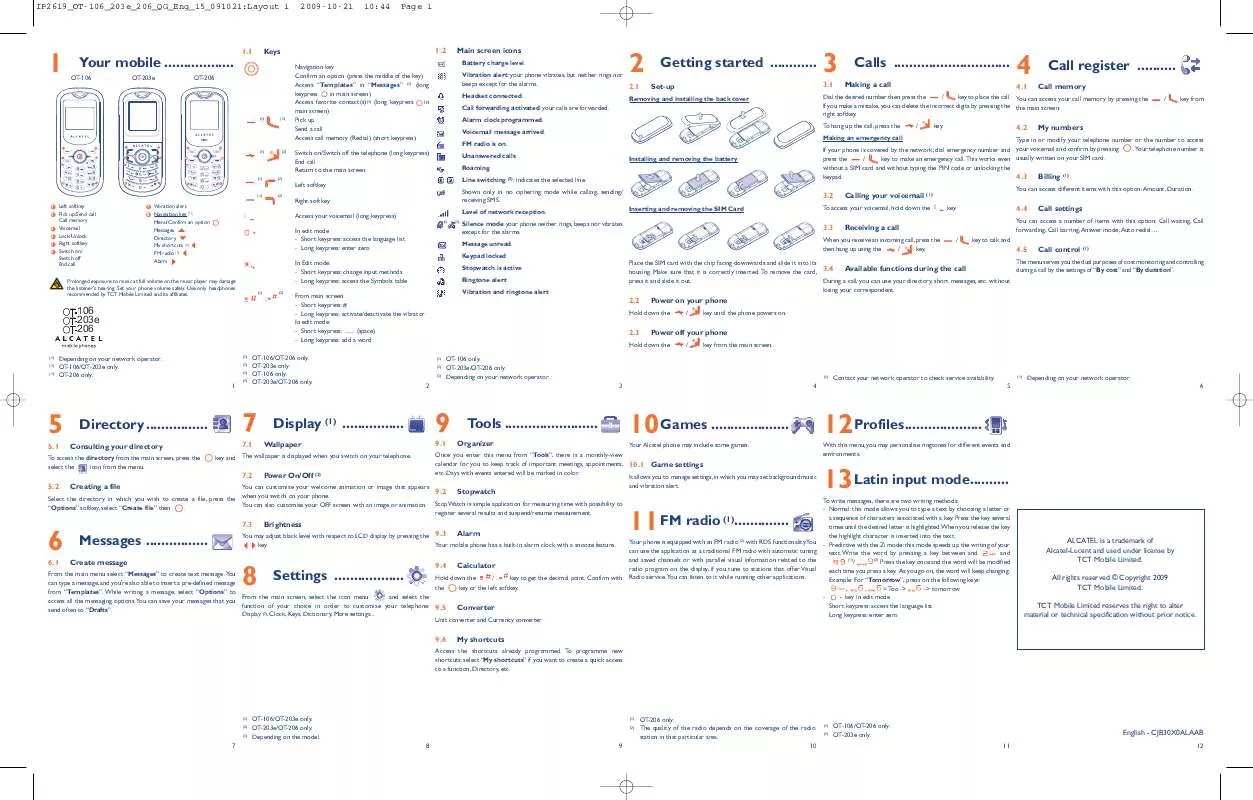 Mode d'emploi ALCATEL OT-206