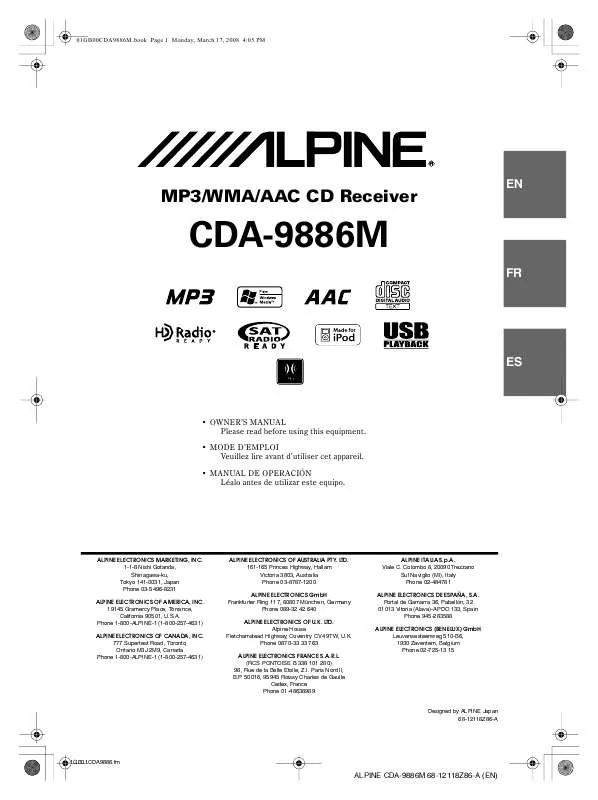 Mode d'emploi ALPINE CDA-9886M