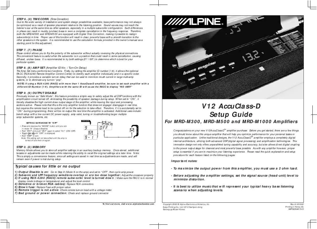 Mode d'emploi ALPINE V12 ACCUCLASS-D