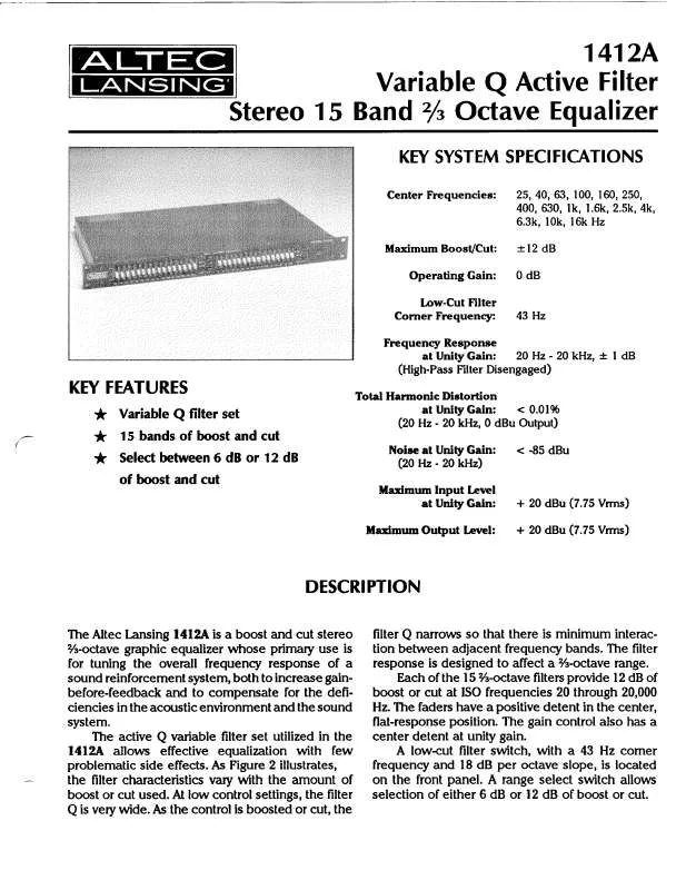 Mode d'emploi ALTEC LANSING 1412A SIGNAL PROCESSING