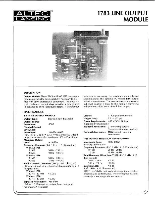 Mode d'emploi ALTEC LANSING 1783 SIGNAL PROCESSING