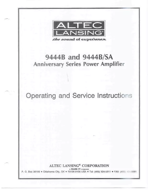 Mode d'emploi ALTEC LANSING 9444B POWER AMPLIFIER
