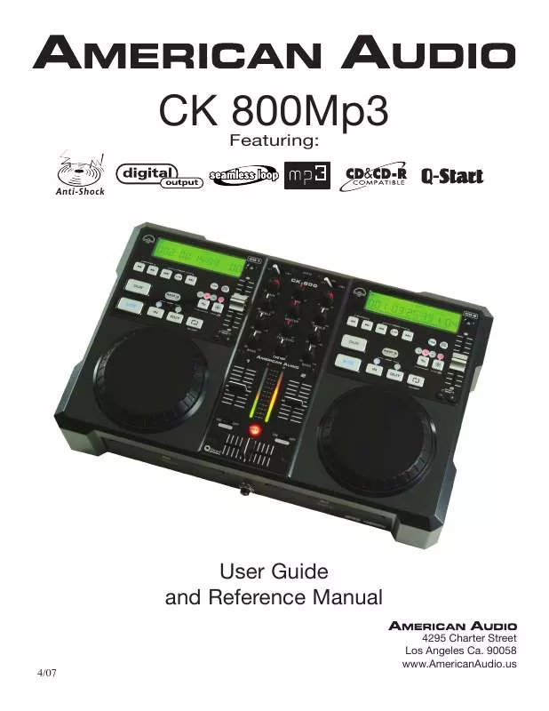 Mode d'emploi AMERICAN AUDIO CK 800MP3