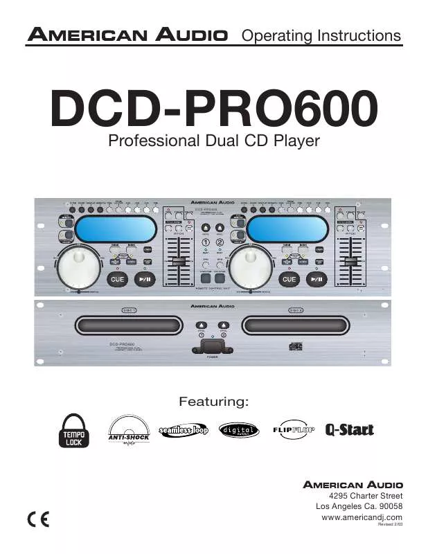 Mode d'emploi AMERICAN AUDIO DCD-PRO600