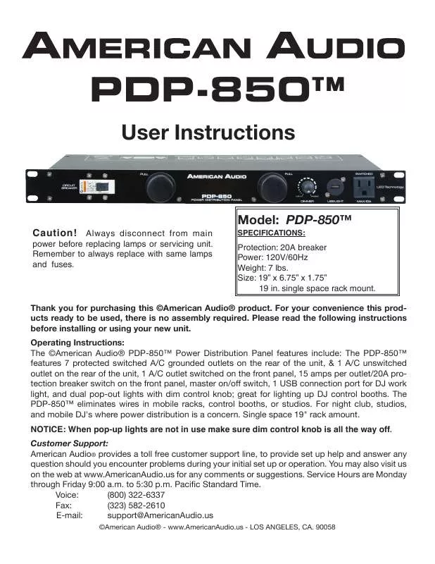 Mode d'emploi AMERICAN AUDIO PDP-850