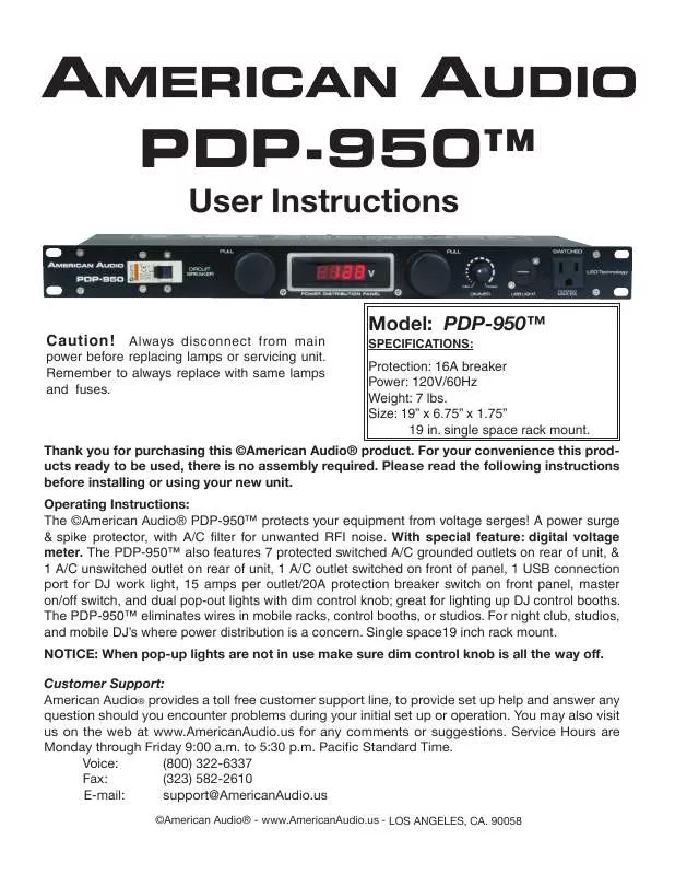 Mode d'emploi AMERICAN AUDIO PDP-950