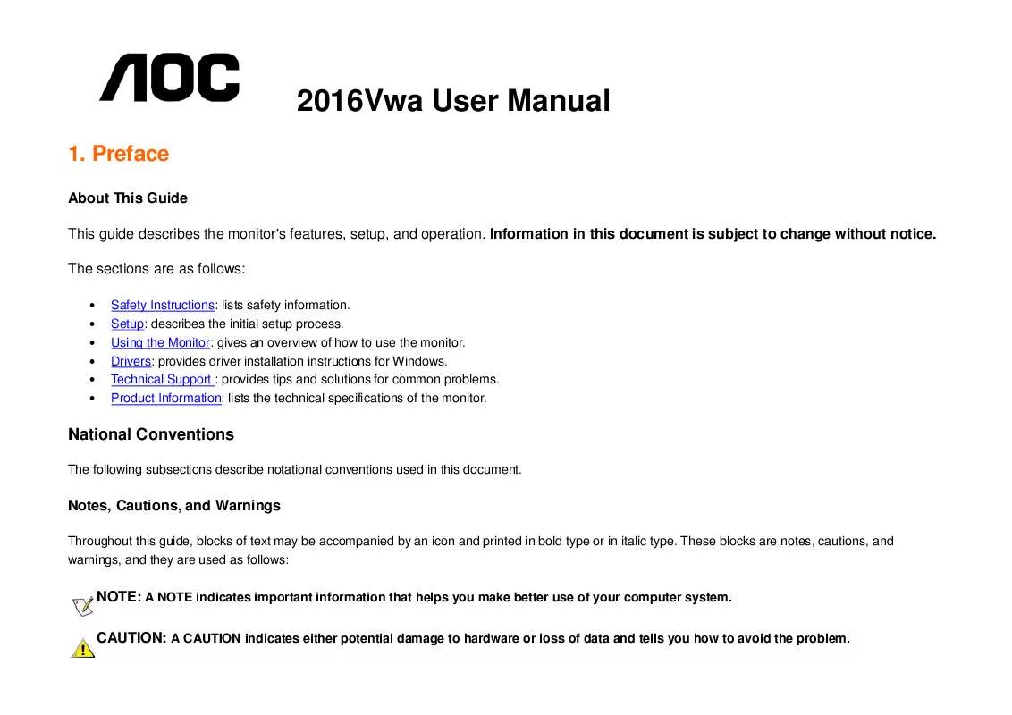 Mode d'emploi AOC 2016VWA