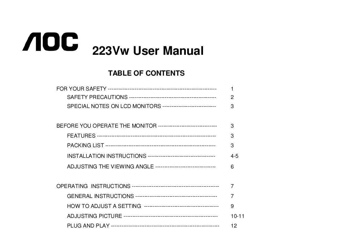 Mode d'emploi AOC 223VW