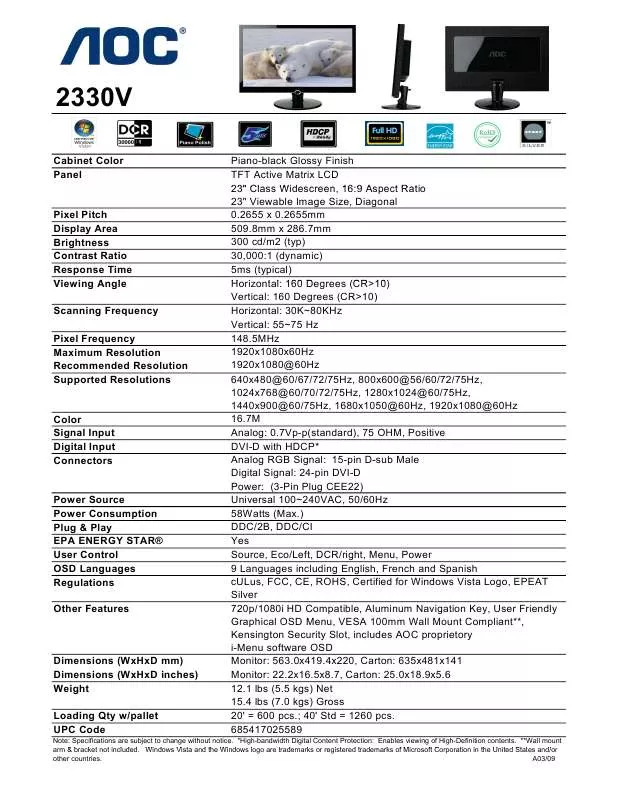 Mode d'emploi AOC 23 - 2330V