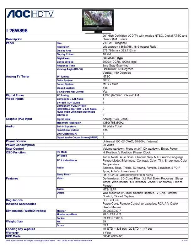 Mode d'emploi AOC L26W898