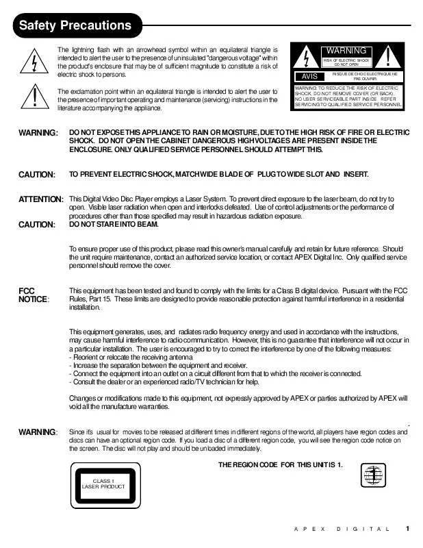 Mode d'emploi APEX DIGITAL AD-1500