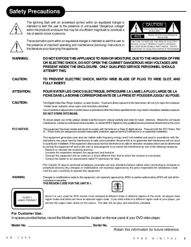 Mode d'emploi APEX AD-1200