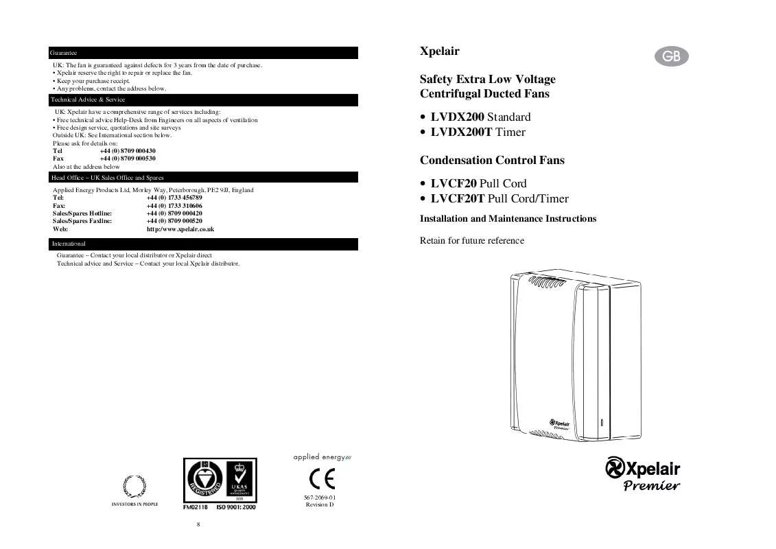 Mode d'emploi APPLIED ENERGY LVDX200