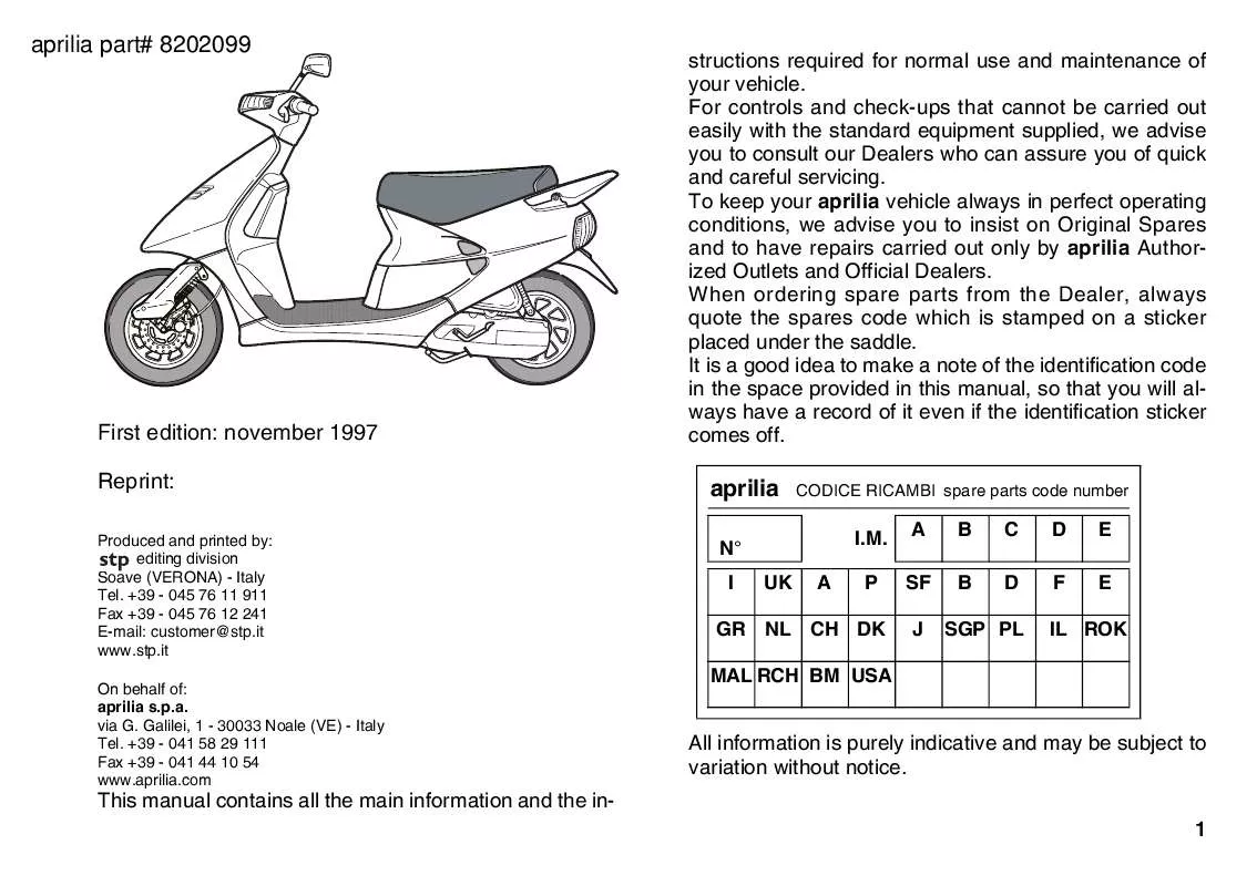 Mode d'emploi APRILIA AMICO 50