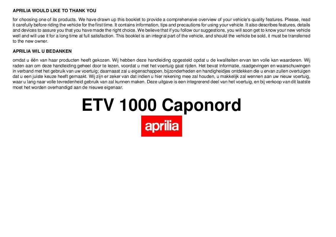 Mode d'emploi APRILIA ETV 1000 CAPONORD