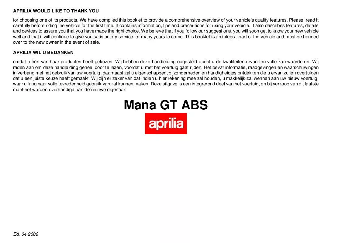 Mode d'emploi APRILIA MANA 850 GT ABS