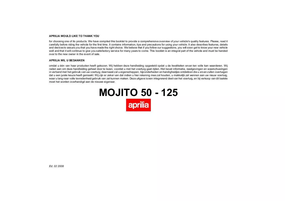 Mode d'emploi APRILIA MOJITO 125