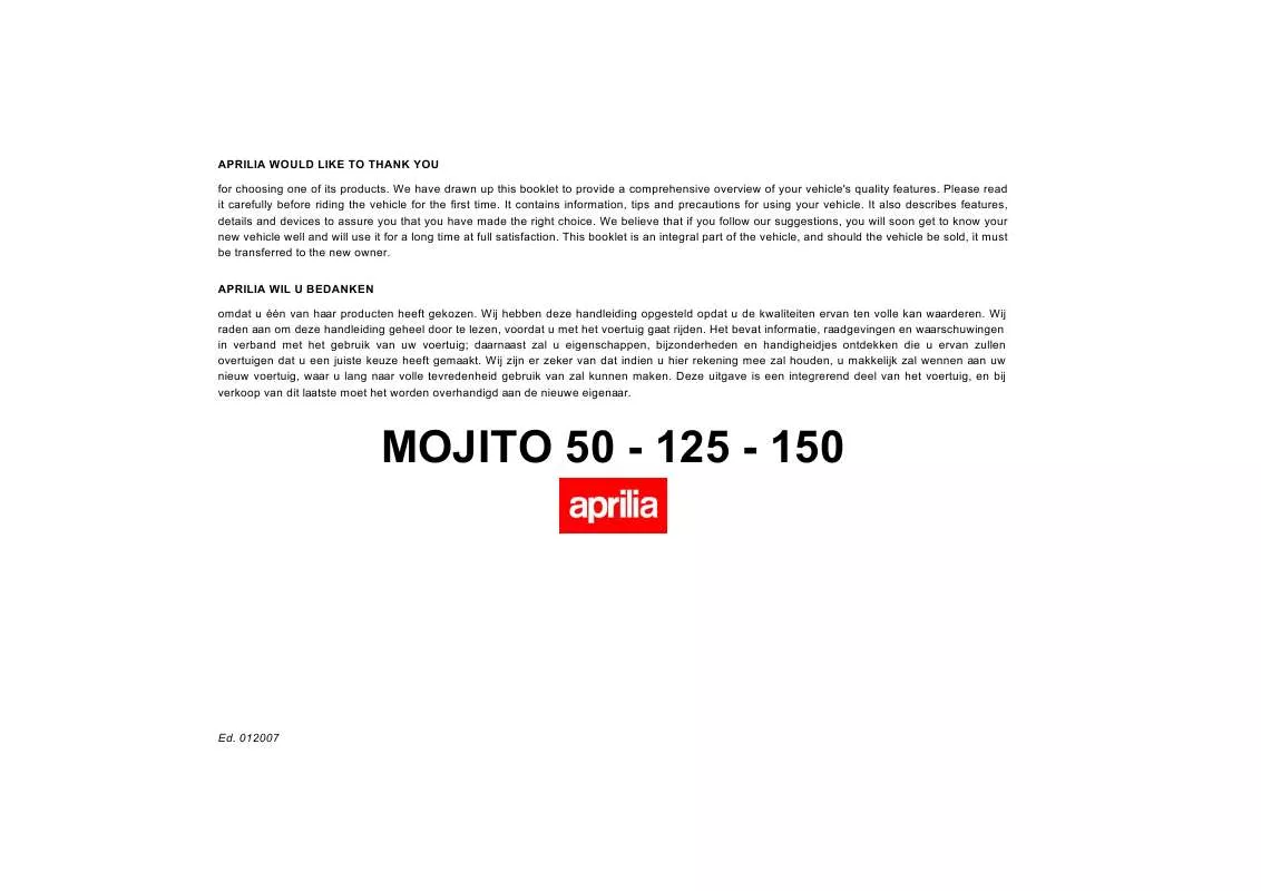 Mode d'emploi APRILIA MOJITO 150