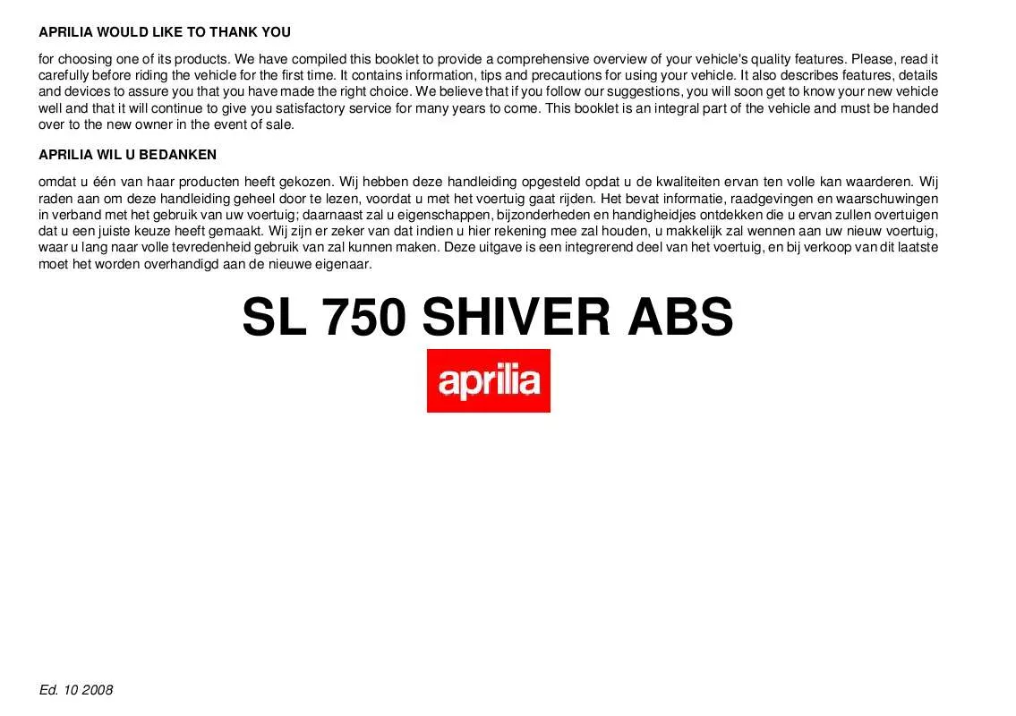 Mode d'emploi APRILIA SHIVER 750 ABS