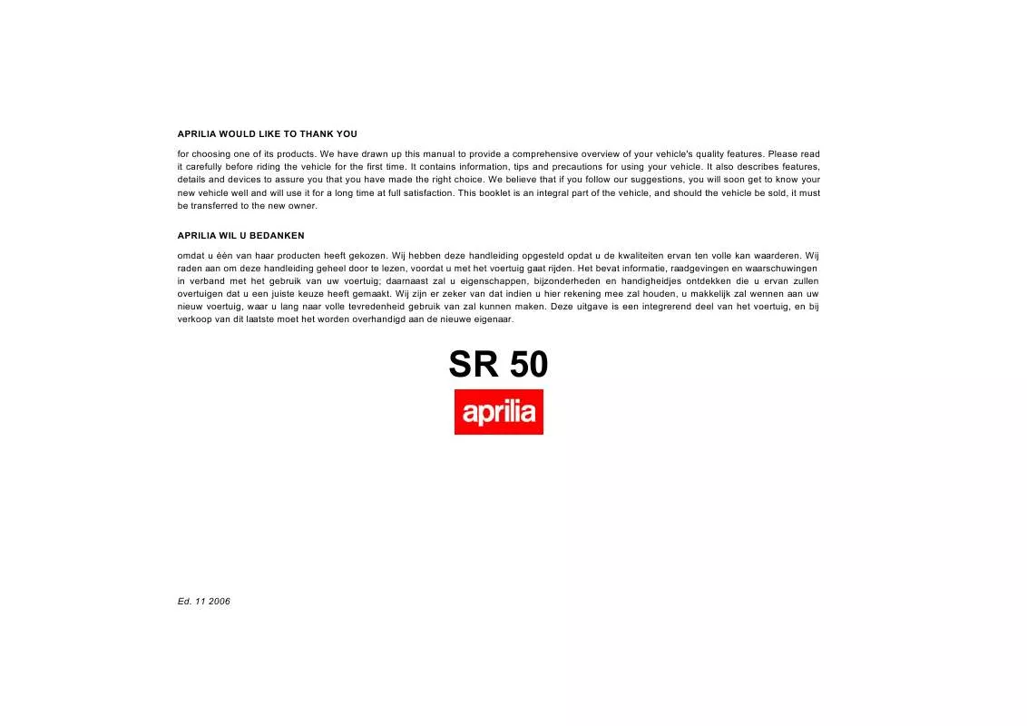 Mode d'emploi APRILIA SR 50 R FACTORY