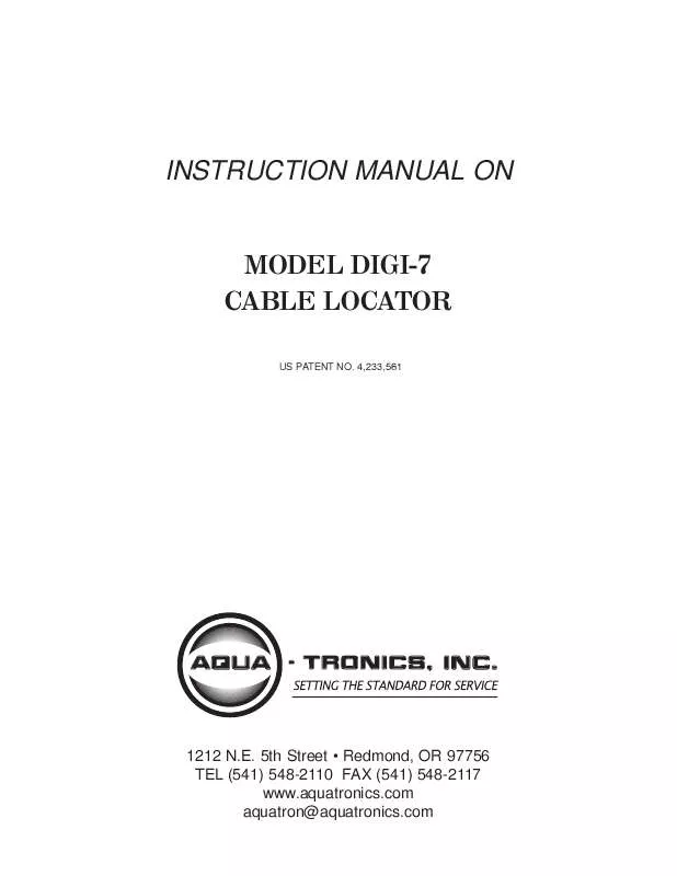 Mode d'emploi AQUA-TRONICS CABLE DETECTOR DIGI-7