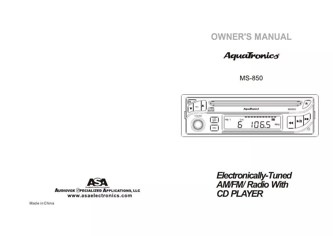 Mode d'emploi AQUATRONICS MS-850