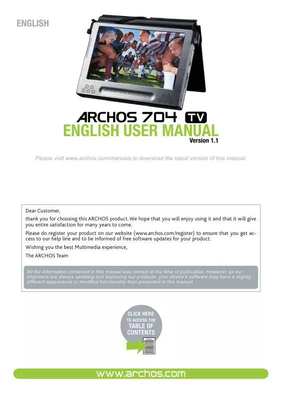 Mode d'emploi ARCHOS 704 TV