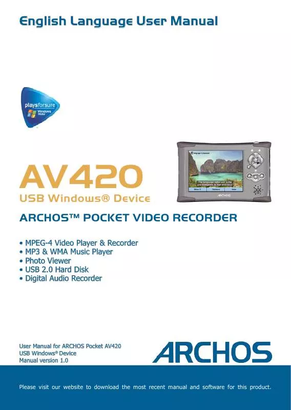 Mode d'emploi ARCHOS AV420