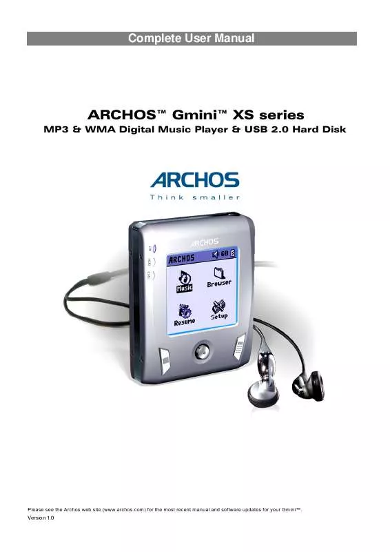 Mode d'emploi ARCHOS GMINI XS