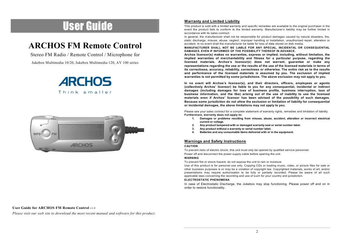 Mode d'emploi ARCHOS JUKEBOX MULTIMEDIA 10