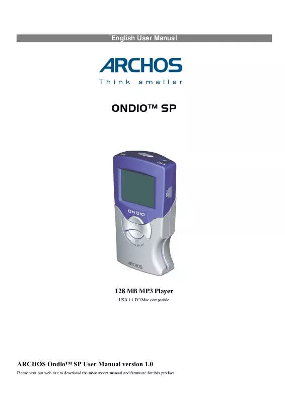 Mode d'emploi ARCHOS ONDIO SP