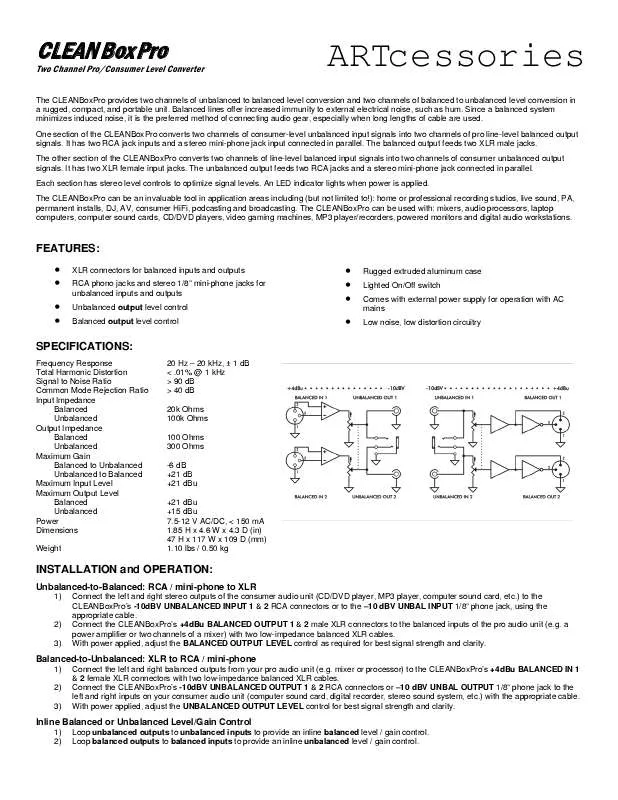 Mode d'emploi ART CLEANBOX PRO