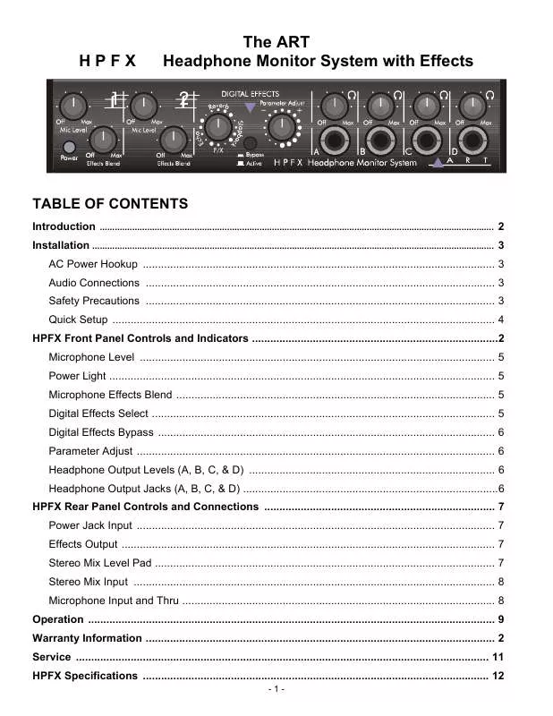 Mode d'emploi ART HPFX