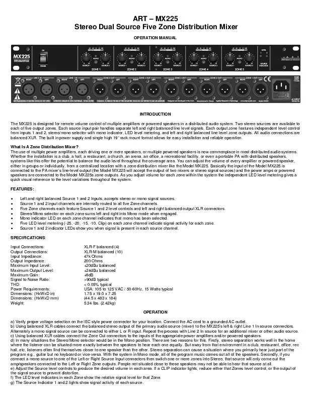 Mode d'emploi ART MX225