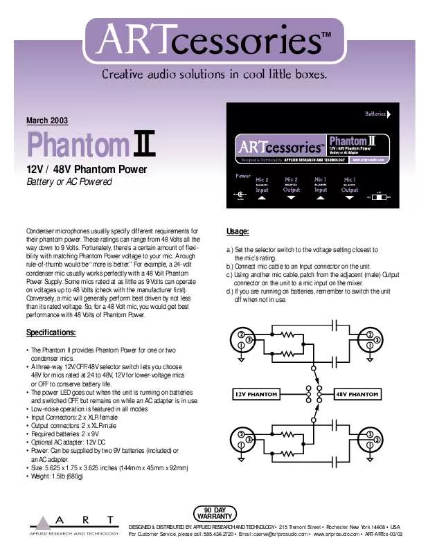 Mode d'emploi ART PHANTOM II