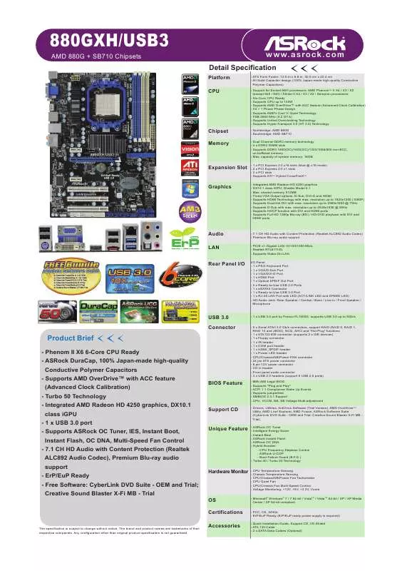 Mode d'emploi ASROCK 880GXHUSB3