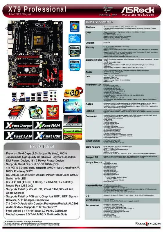 Mode d'emploi ASROCK FATAL1TY X79 PROFESSIONAL