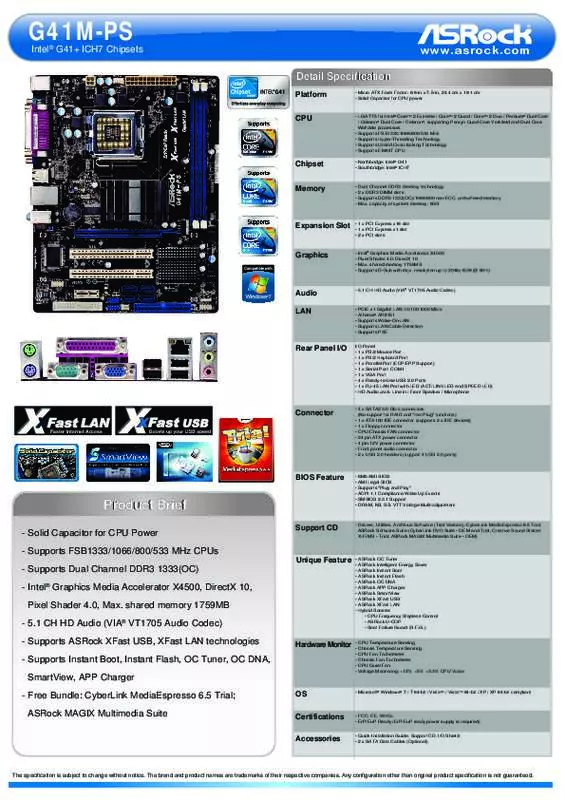 Mode d'emploi ASROCK G41M-PS