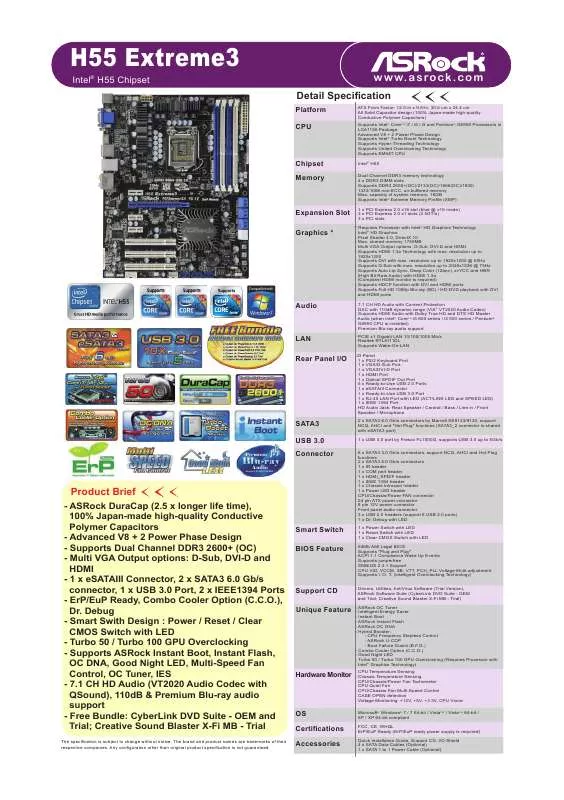 Mode d'emploi ASROCK H55 EXTREME3