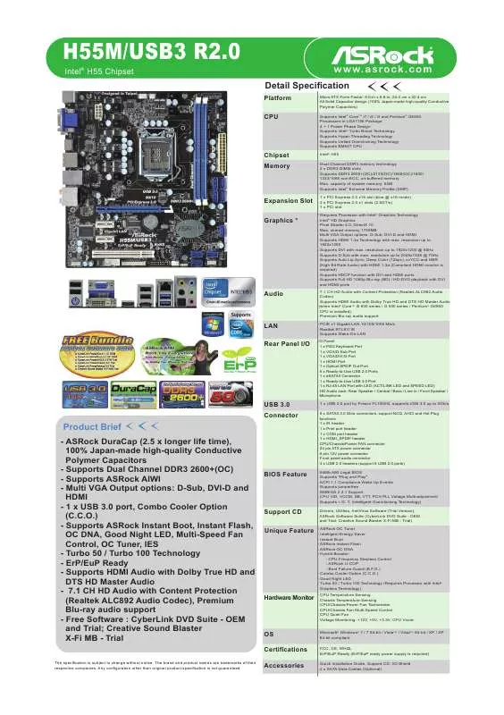 Mode d'emploi ASROCK H55MUSB3 R2.0