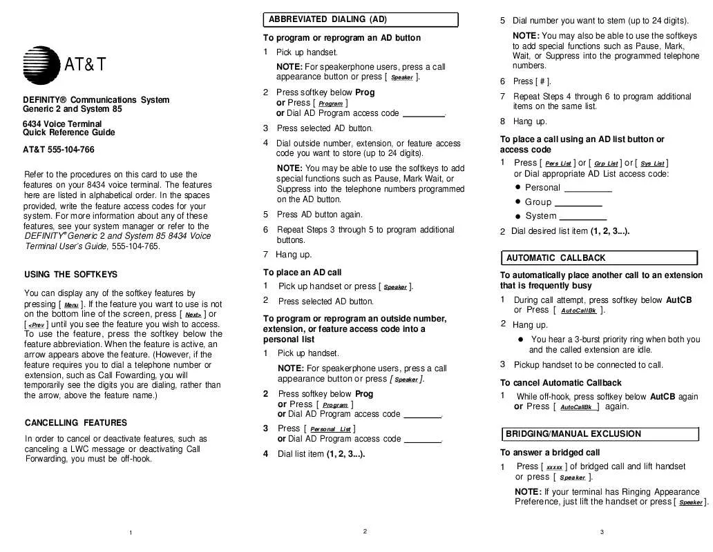 Mode d'emploi AT&T 6434 VOICE TERMINAL