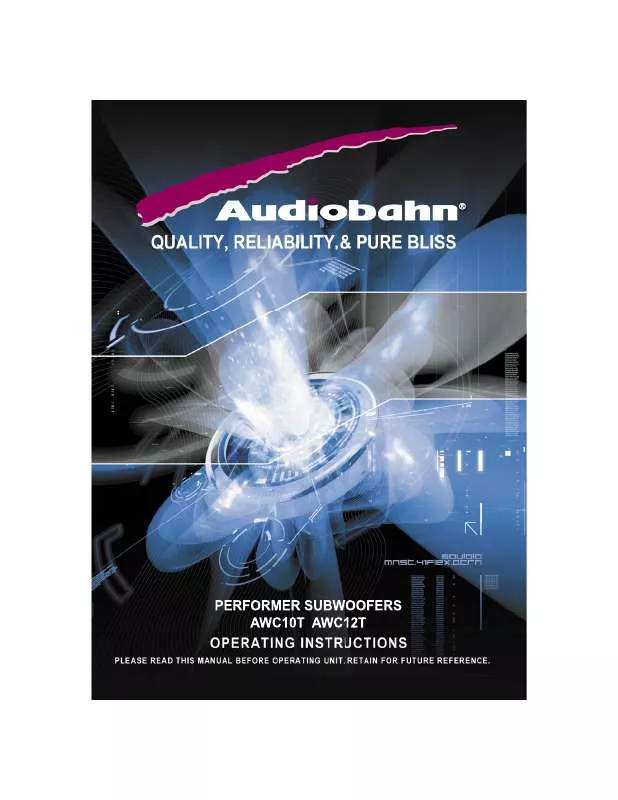 Mode d'emploi AUDIOBAHN AWC10T