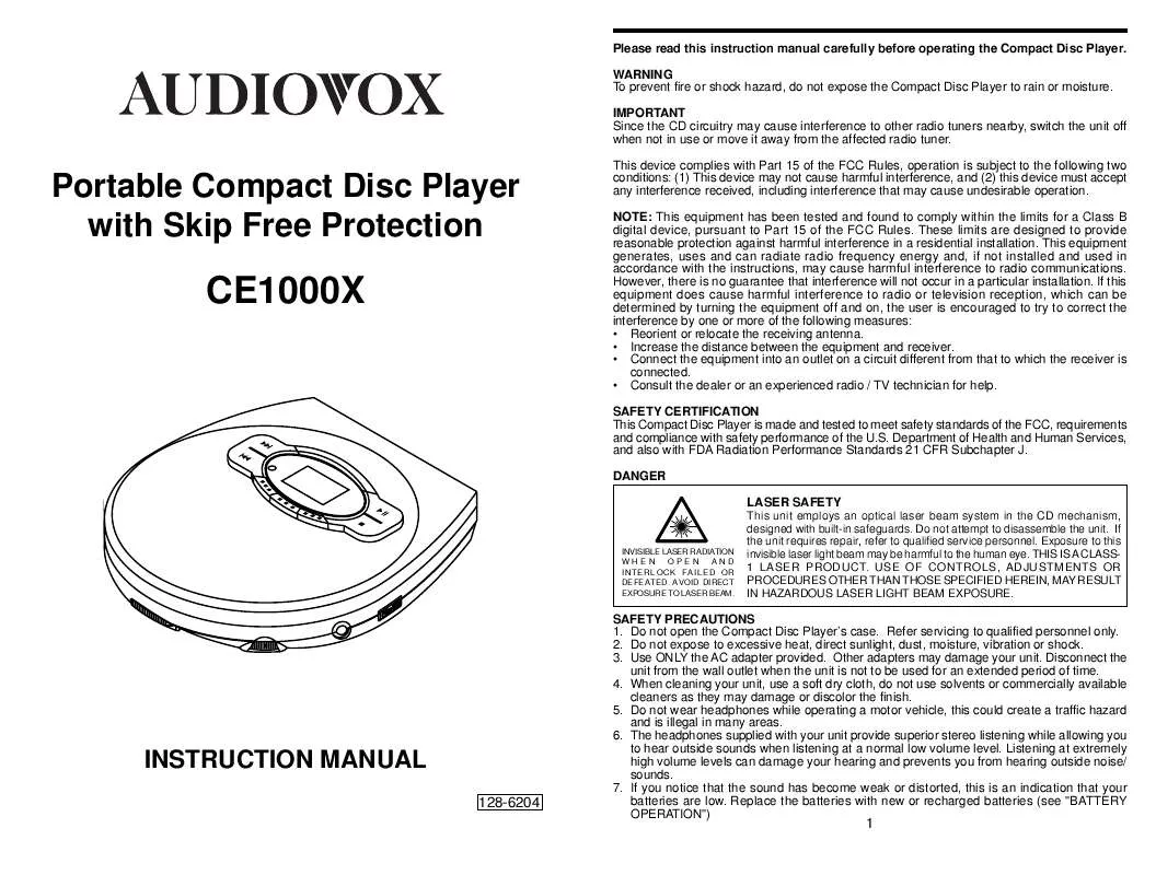 Mode d'emploi AUDIOVOX CE1000X