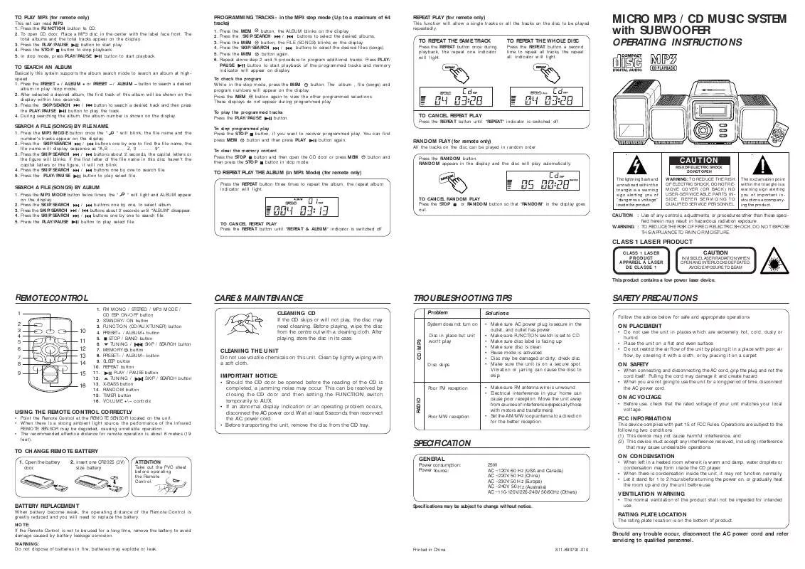 Mode d'emploi AUDIOVOX CE530MP