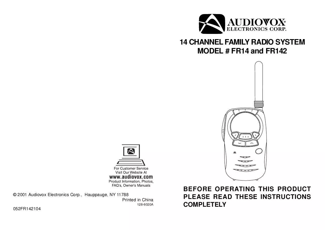 Mode d'emploi AUDIOVOX FR14