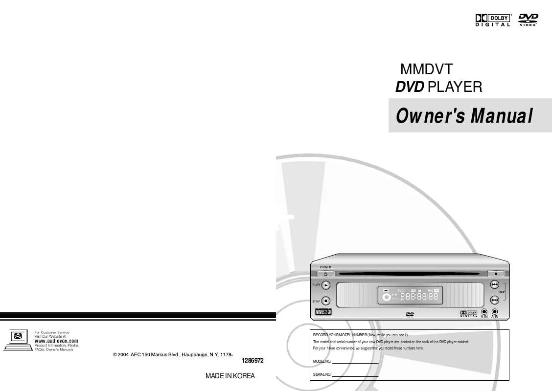 Mode d'emploi AUDIOVOX MMDVT