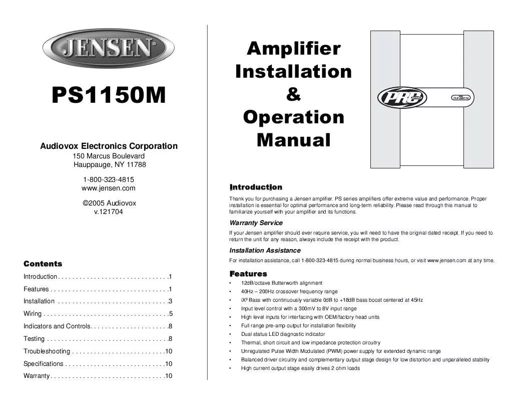 Mode d'emploi AUDIOVOX PS1150M