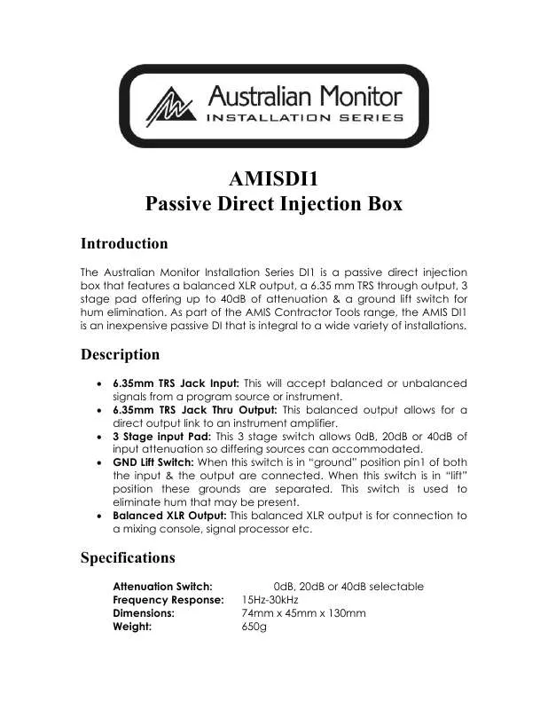 Mode d'emploi AUSTRALIAN MONITOR AMIS DI1