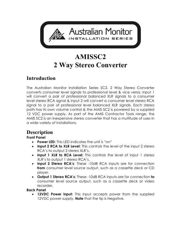 Mode d'emploi AUSTRALIAN MONITOR AMIS SC2